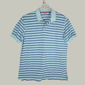 Izod Polo Shirt Mens Blue Striped Short Sleeve Size Large
